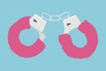 Fur pink handcuffs. Vector realistic illustration.Fur pink handcuffs. Vector illustration. Sexual toy for adults  on blue Royalty Free Stock Photo